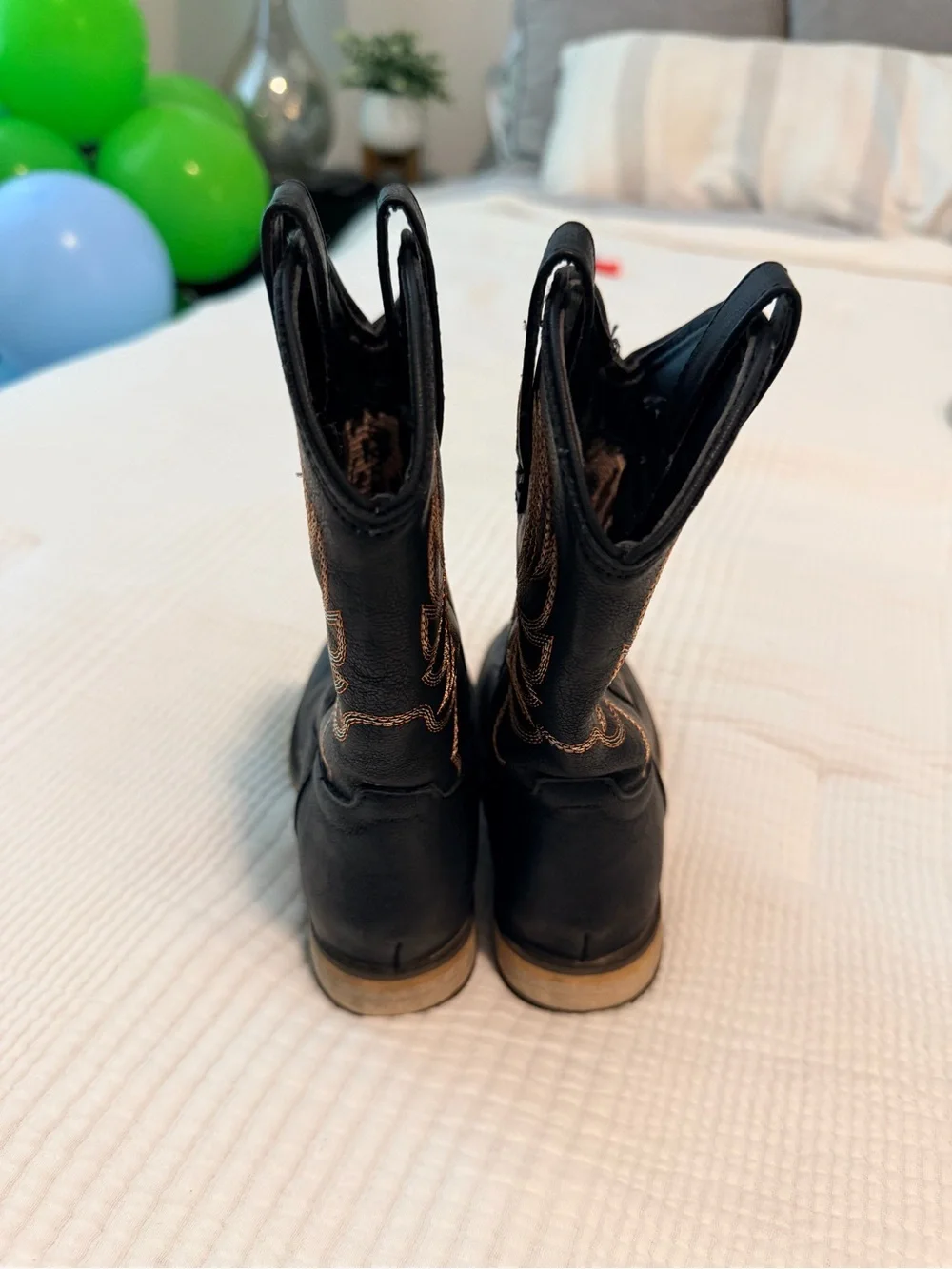 Kids Black Western Cowboy Boots with Contrast Stitching